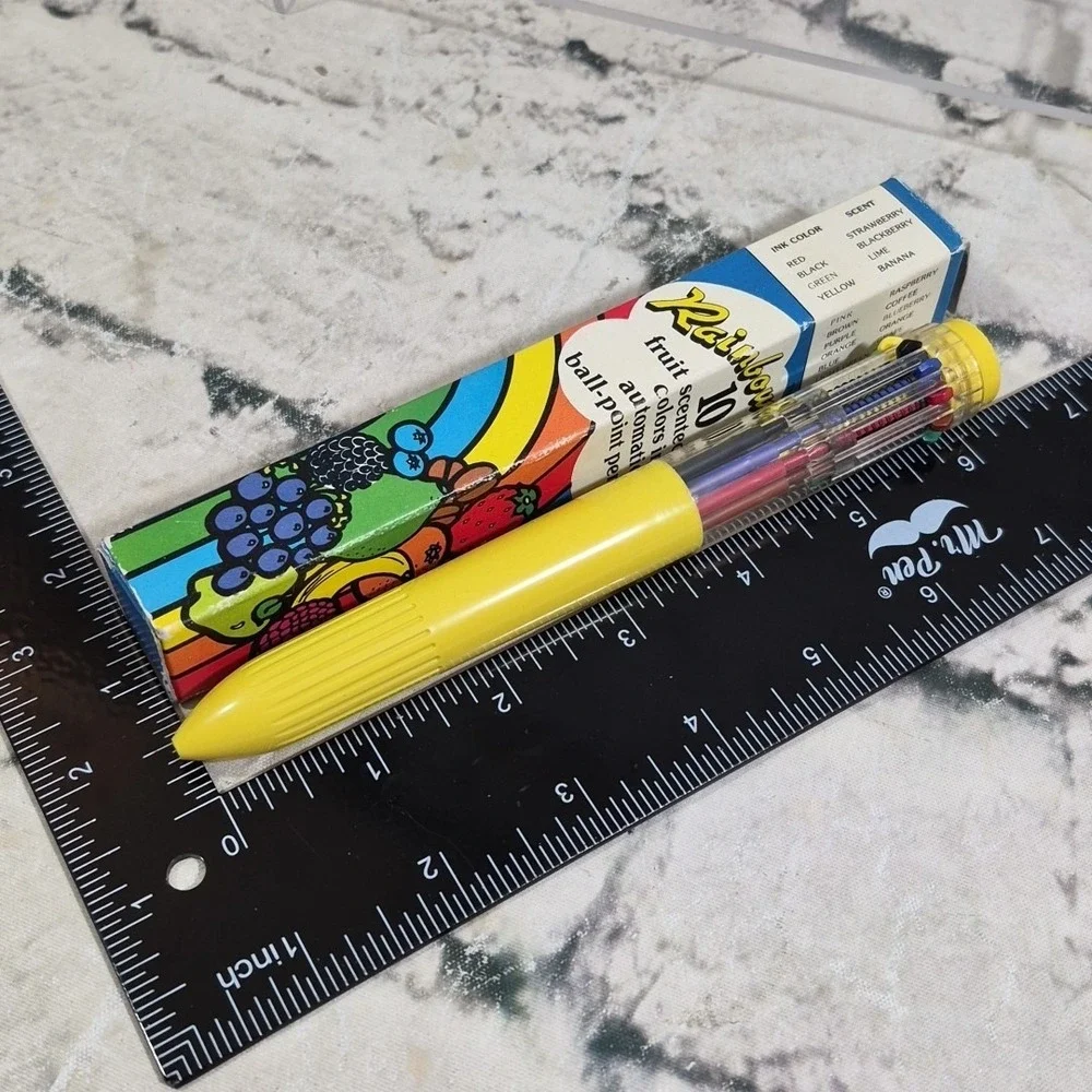 Vintage Rainbow 10 Fruit Scented Multicolor Ball Point Pen Novelty New In Box